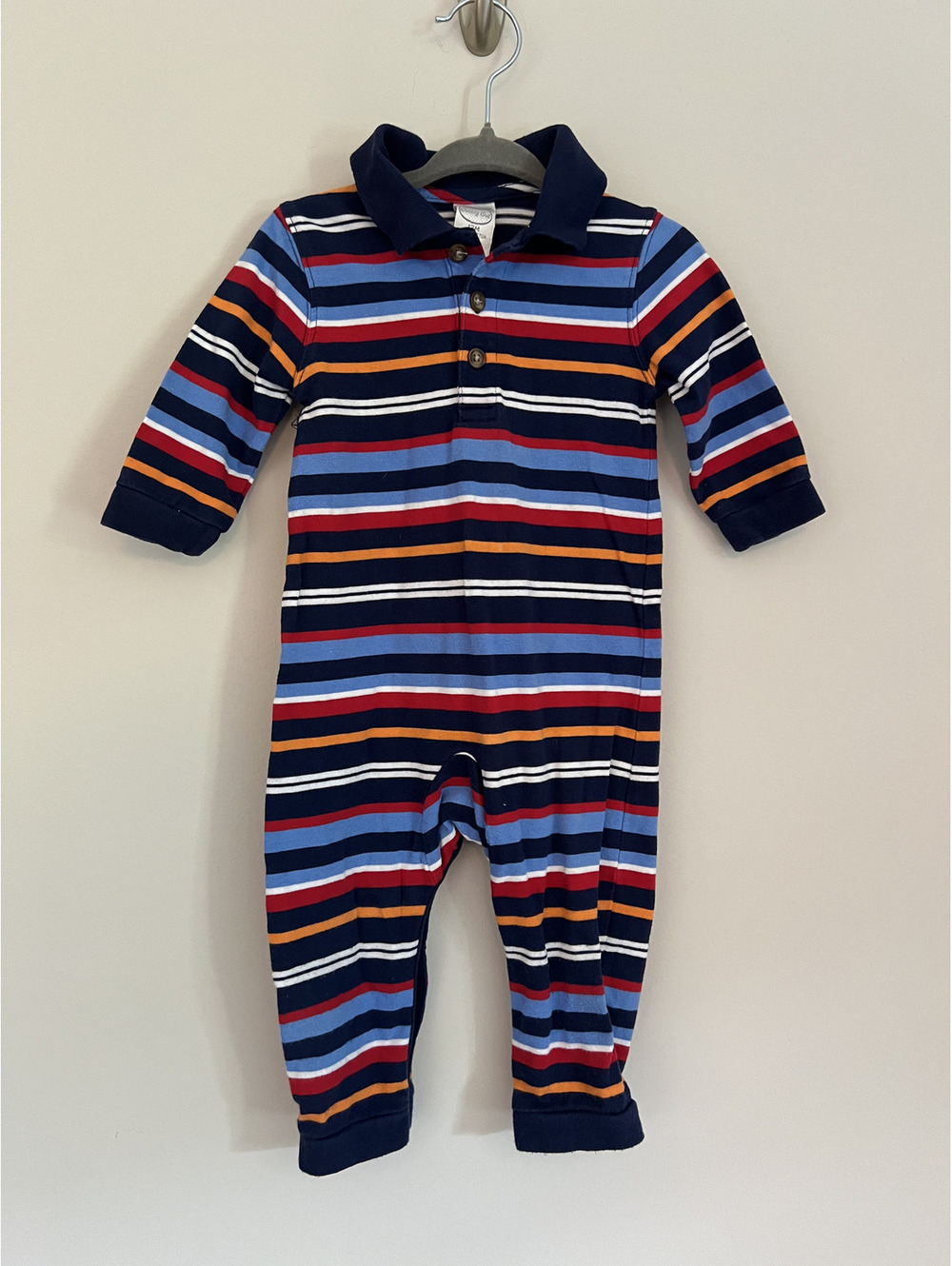 Vintage Boys Starting Out Navy Stripe Long Sleeve Jumpsuit